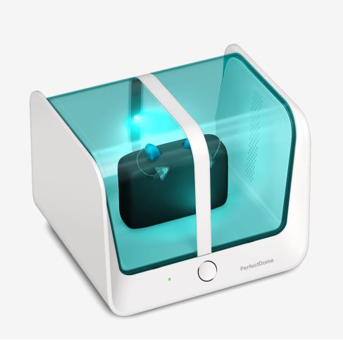 Un dispositivo médico electrónico diseñado para deshumidificar todo tipo de audífonos y sus cargadores. El PerfectDome también cuenta con tecnología UV-C                                                                                                 